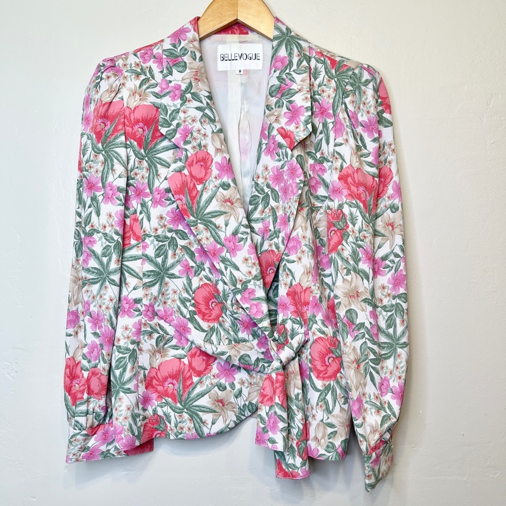 BELLE VOGUE | VTG Rare Floral Pattern Side Tie Lounge Blazer Jacket - Picture 3 of 14